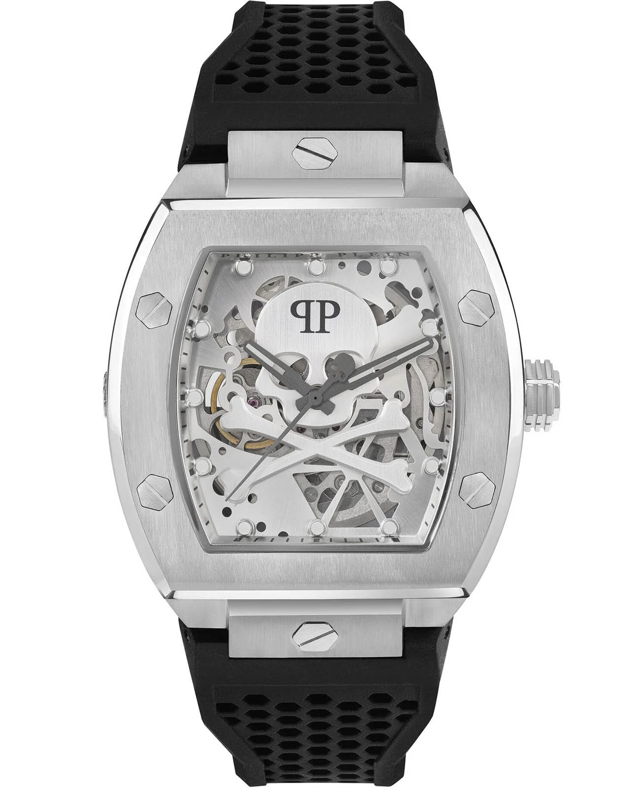 Philipp Plein Philipp Plein The Skeleton PWBAA2123  PWBAA2123 механические мужские часы серебристый циферблат, браслет силикон — вид спереди