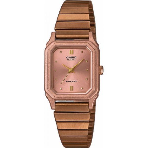 Casio Casio LQ-400R-5A  LQ-400R-5A кварцевые женские часы розовый циферблат, браслет 18-каратное желтое золото — вид спереди