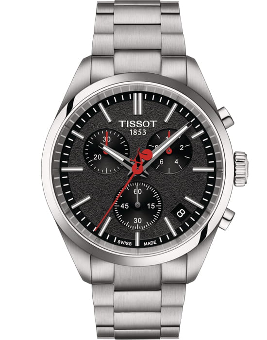 Tissot Tissot PR 100 Vuelta T150.417.11.051.01 PR 100 T1504171105101 кварцевые мужские часы черный циферблат, браслет нержавеющая сталь — вид спереди