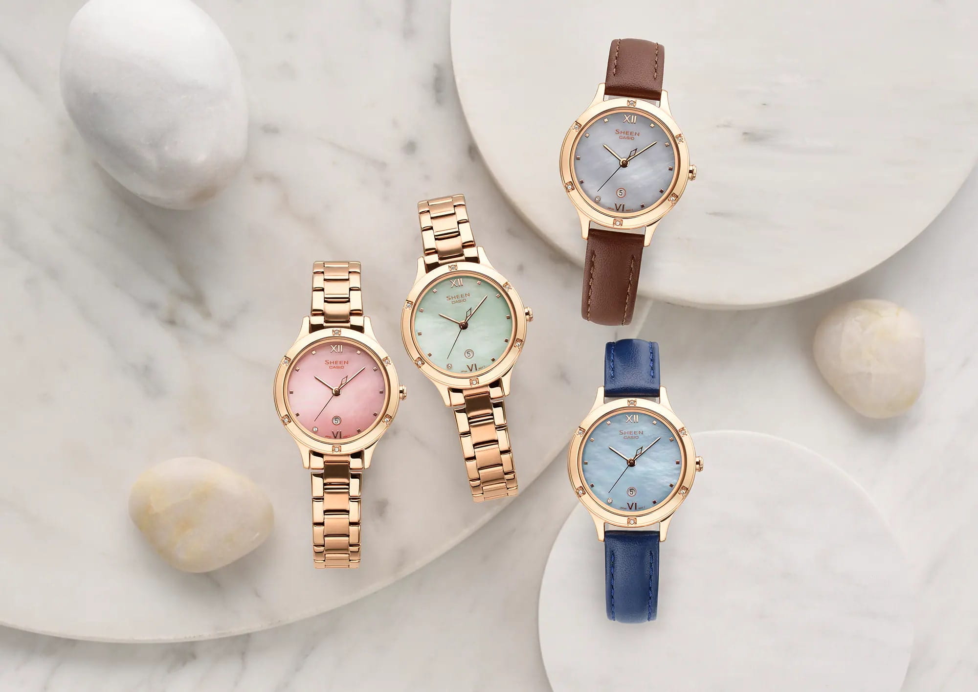 Casio Casio Sheen SHE-4546PGL-6A, sheen япония женские часы на браслете кожаный боковой вид