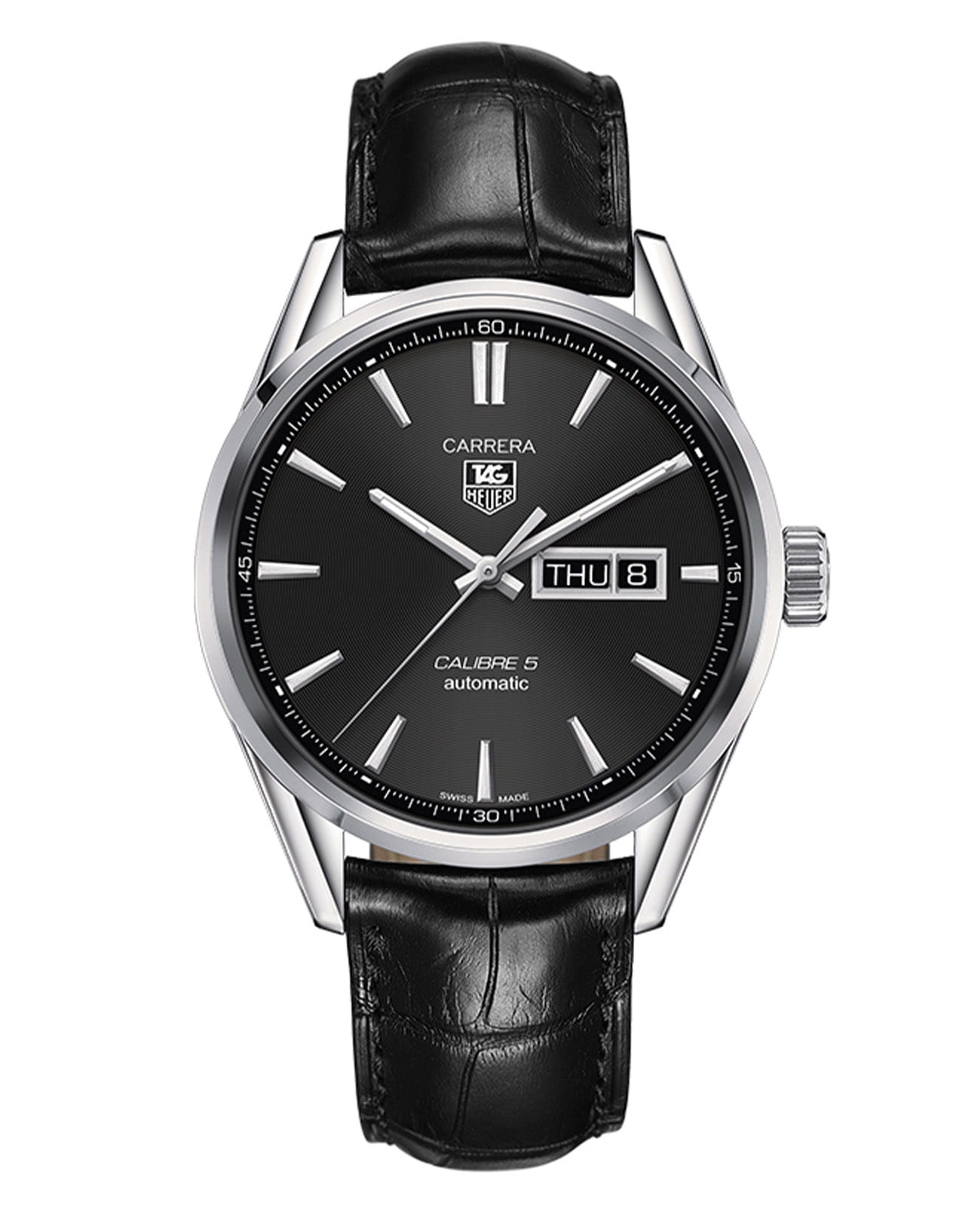 TAG Heuer TAG Heuer Carrera WAR201A.FC6266  WAR201A.FC6266 механические мужские часы черный циферблат, браслет кожаный — вид спереди