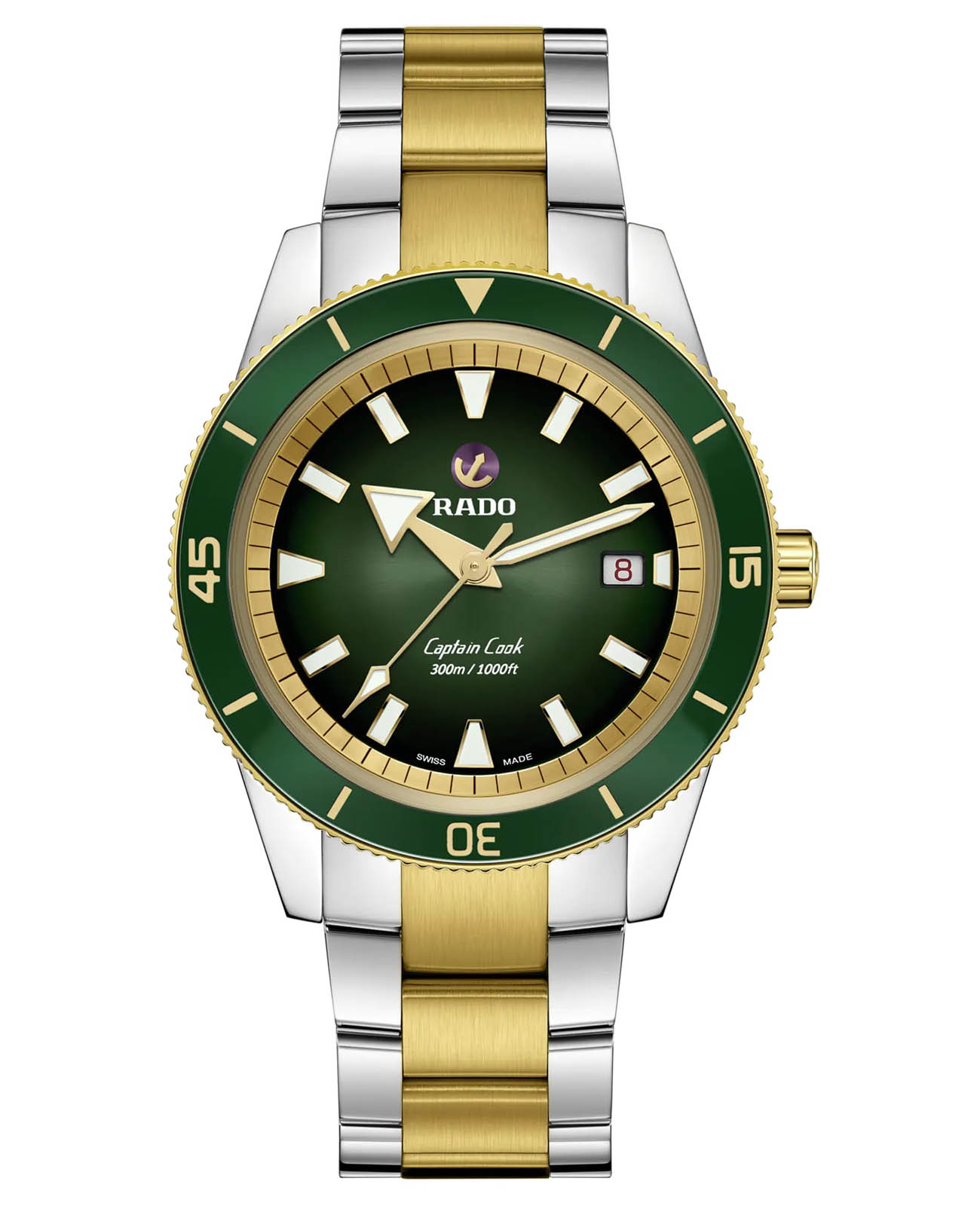 Rado Rado Captain Cook Automatic R32138303  R32138303 механические мужские часы зеленый циферблат, браслет нержавеющая сталь с pvd-покрытием — вид спереди