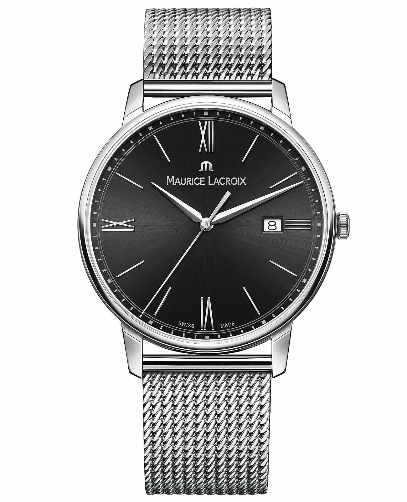 Maurice Lacroix Maurice Lacroix Eliros Date EL1118-SS002-310-1  EL1118-SS002-310-1 кварцевые мужские часы черный циферблат, браслет нержавеющая сталь — вид спереди