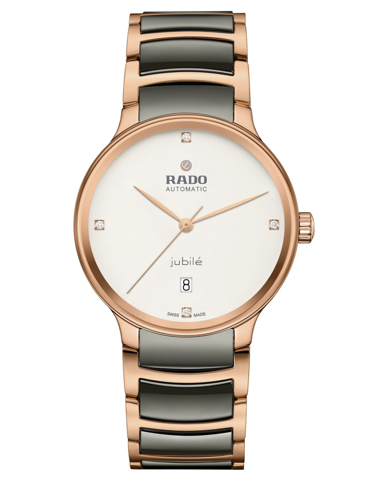 Rado Rado Centrix Automatic R30017722 Automatic R30017722 механические мужские часы белый циферблат, браслет высокотехнологичная керамика + нержавеющая сталь с pvd покрытием — вид спереди