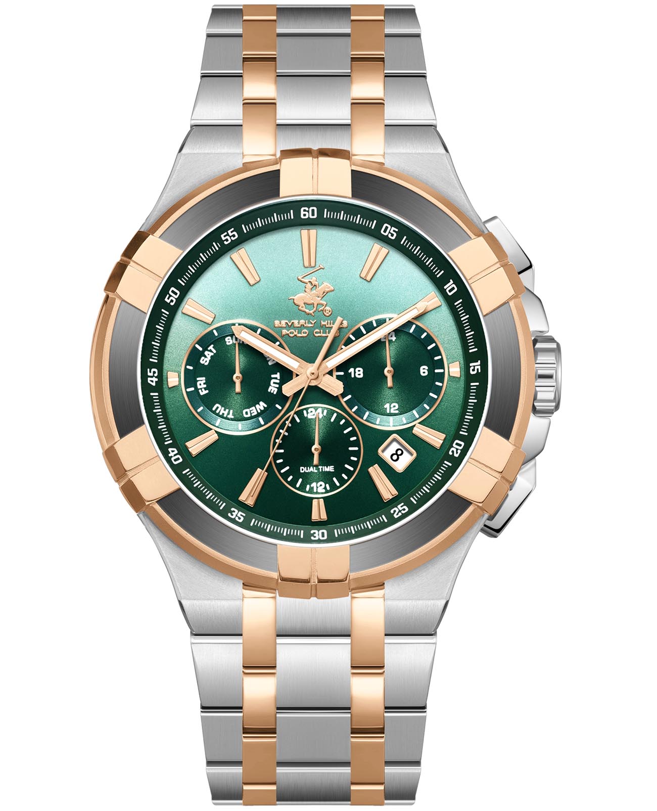 Beverly Hills Polo Club Beverly Hills Polo Club BP3802X.570  BP3802X.570 кварцевые мужские часы зеленый циферблат, браслет нержавеющая сталь с ip-покрытием — вид спереди