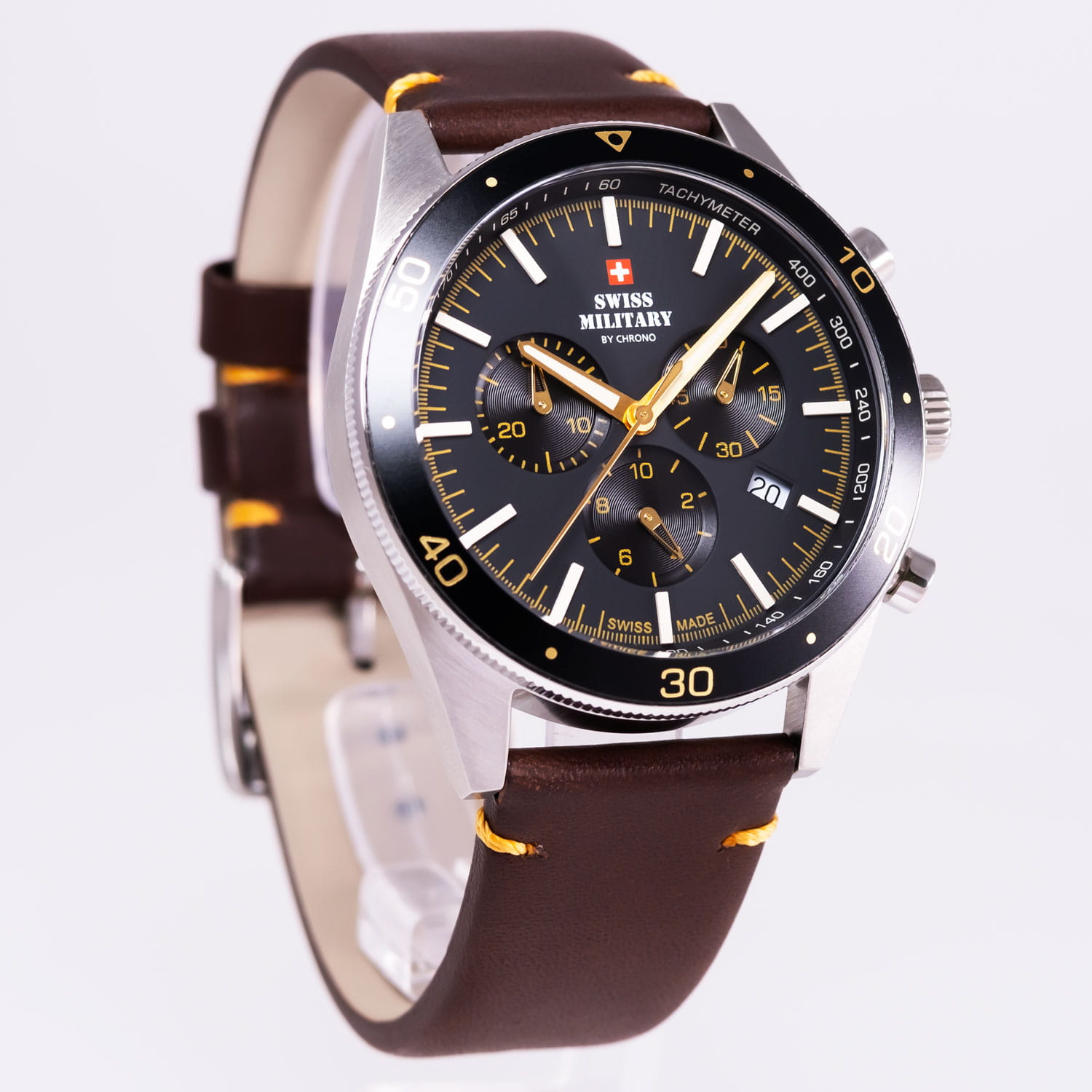 Swiss Military by Chrono Swiss Military by Chrono SM34079.06,  швейцария мужские часы на браслете кожаный боковой вид