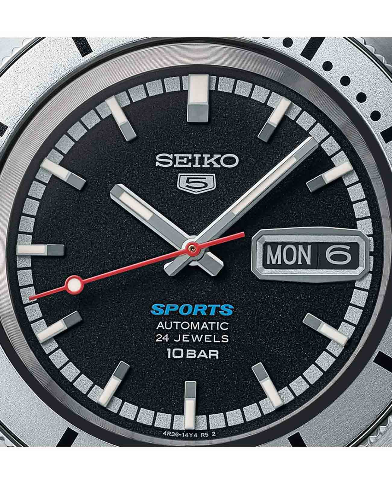 Seiko Seiko 5 Sports SRPL05K1 механические мужские часы часы крупный план черный циферблата