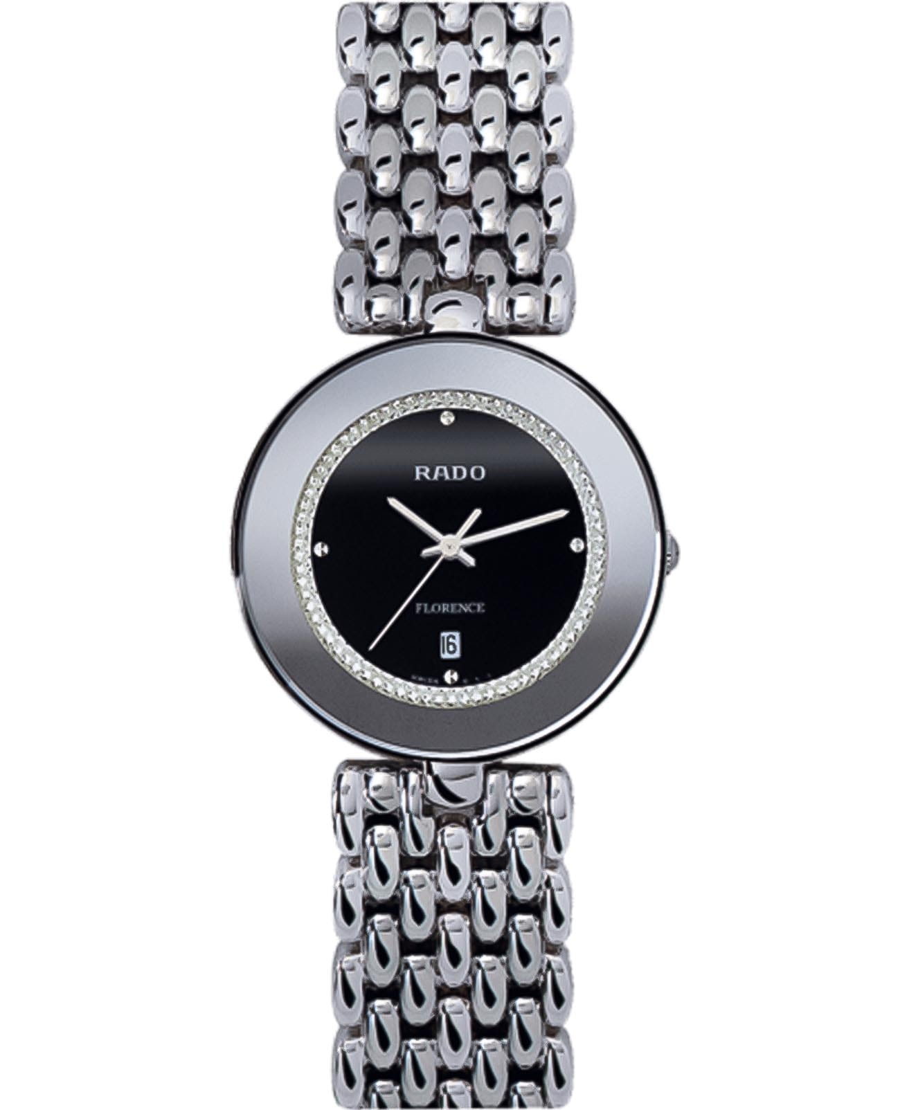Rado Rado Florence Rondo R48742163  R48742163 кварцевые мужские часы черный циферблат, браслет нержавеющая сталь — вид спереди