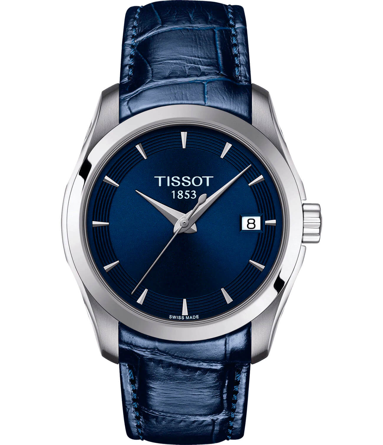 Tissot Tissot Couturier Lady T035.210.16.041.00 Couturier T0352101604100 кварцевые женские часы синий циферблат, браслет кожаный — вид спереди