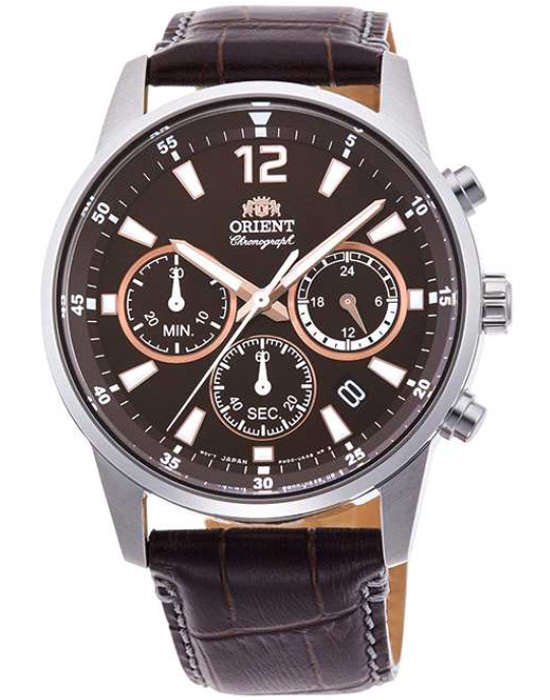 Orient Orient RA-KV0006Y1 (RN-KV0006Y)  RA-KV0006Y кварцевые мужские часы коричневый циферблат, браслет кожаный — вид спереди