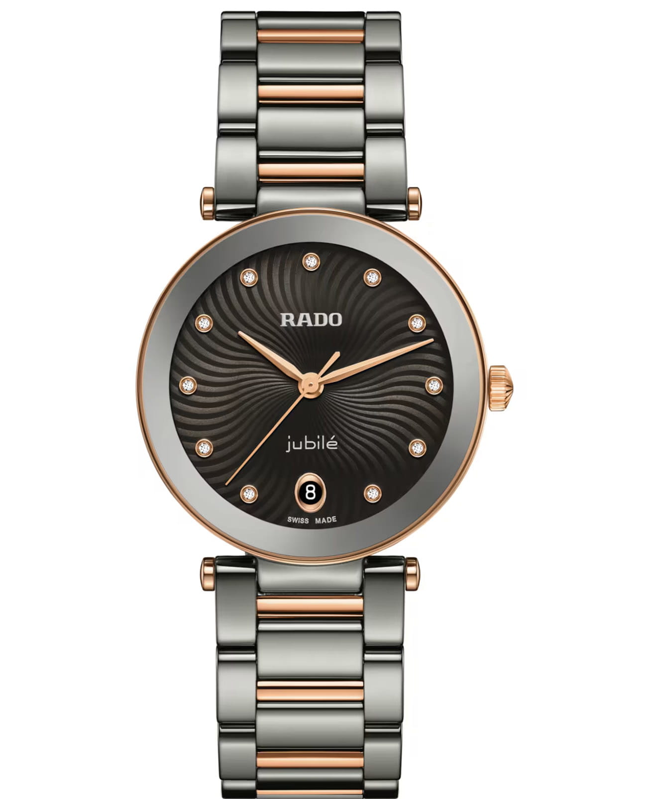 Rado Rado LaCoupole Diamonds R22241703  R22241703 кварцевые женские часы черный циферблат, браслет высокотехнологичная керамика + нержавеющая сталь с pvd покрытием — вид спереди