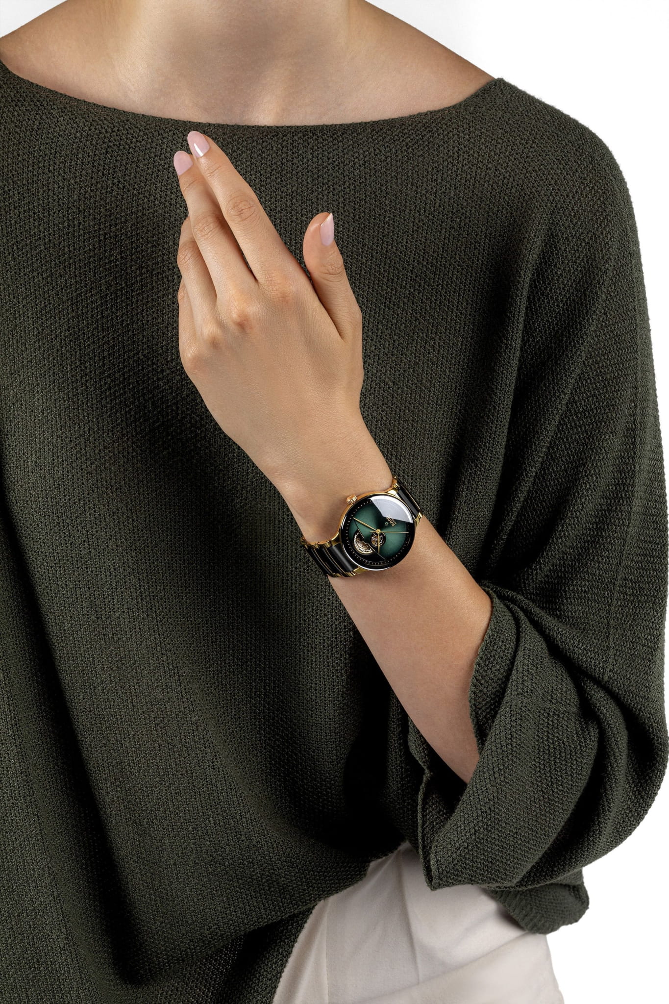 Rado Rado Centrix Automatic Open Heart R30008302, centrix швейцария мужские часы на браслете высокотехнологичная керамика + нержавеющая сталь с pvd покрытием боковой вид