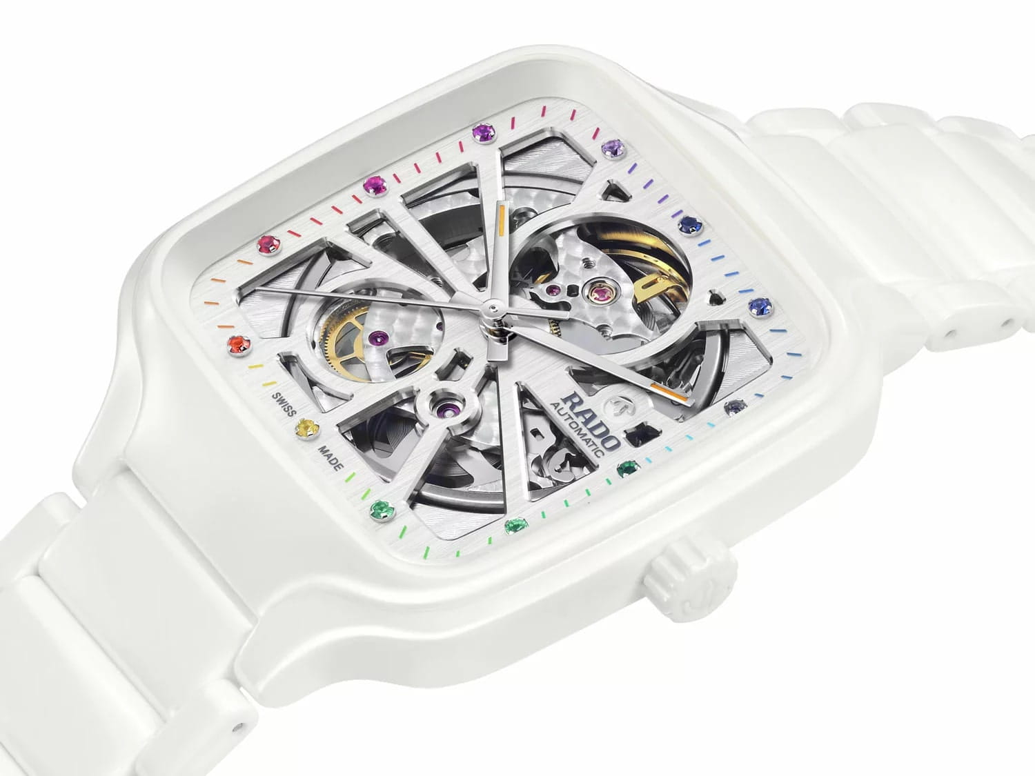 Rado Rado True Square Automatic Open Heart R27073712, true square швейцария мужские часы на браслете высокотехнологичная керамика + титан боковой вид