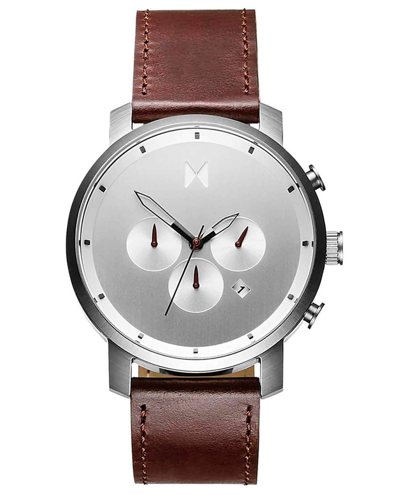 MVMT MVMT D-MC01-SBRL  D-MC01-SBRL кварцевые мужские часы серебристый циферблат, браслет кожаный — вид спереди