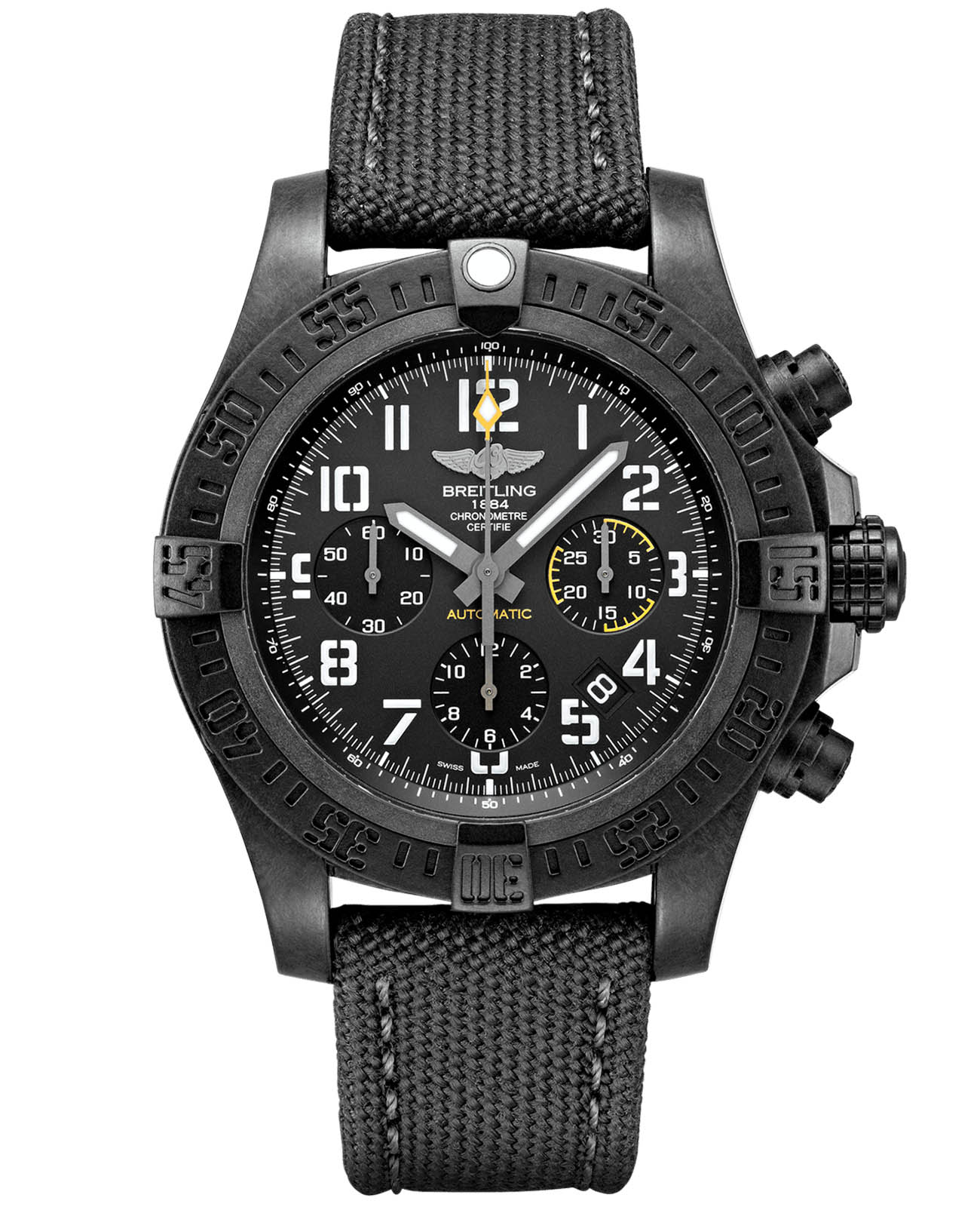 Breitling Breitling Avenger Hurricane 12H 45 XB0180E41B1W1  XB0180E41B1W1 механические мужские часы черный циферблат, браслет полиамидная ткань — вид спереди