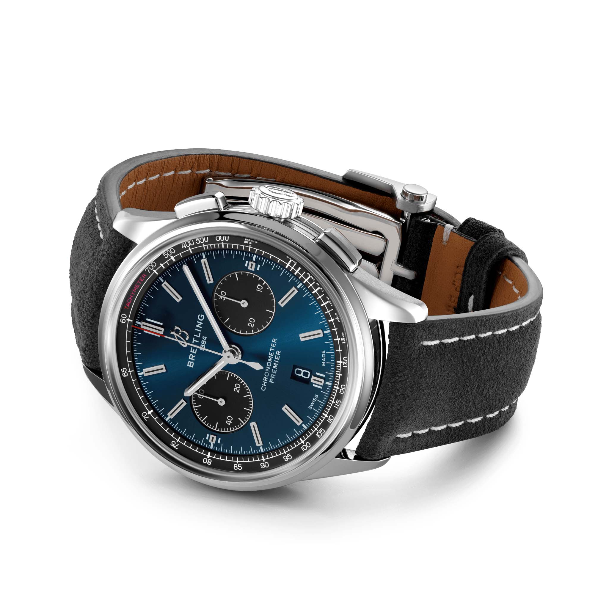 Breitling Breitling Premier B01 Chronograph 42 AB0118221C1X3, premier швейцария мужские часы на браслете кожаный боковой вид