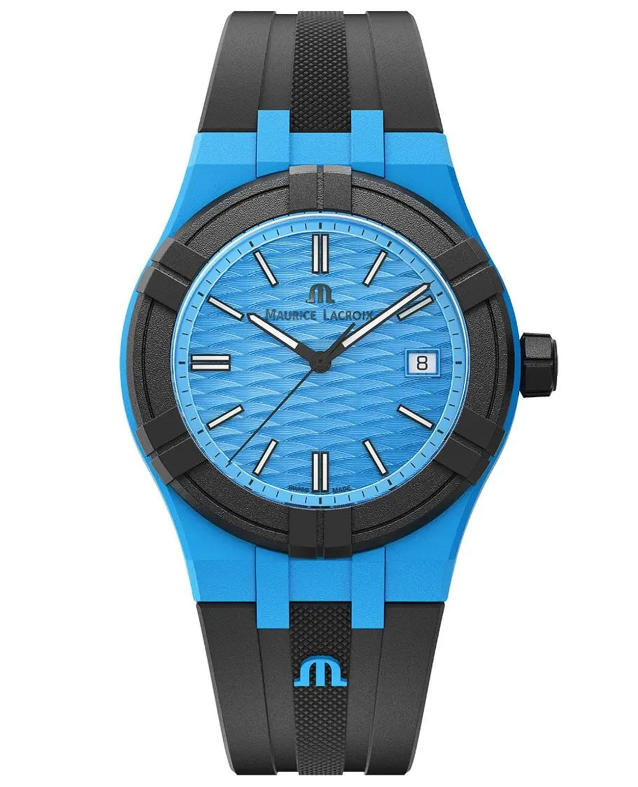 Maurice Lacroix Maurice Lacroix Aikon Tide AI2008-80080-300-0  AI2008-80080-300-0 кварцевые мужские часы синий циферблат, браслет каучук — вид спереди