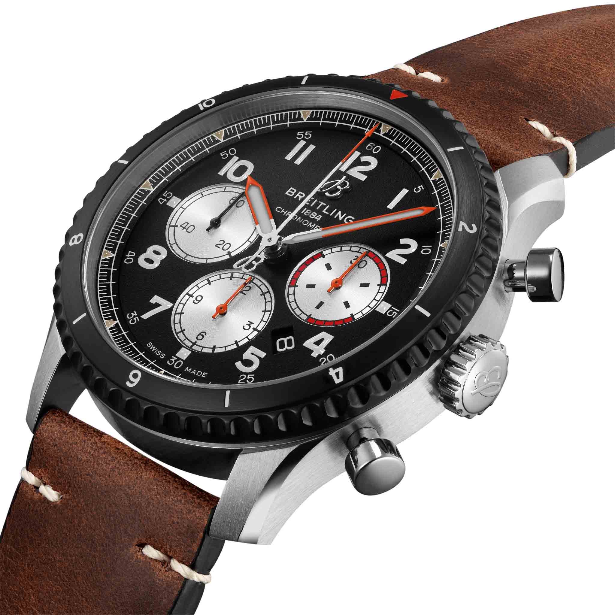 Breitling Breitling Aviator 8 B01 Chronograph 43 Mosquito AB01194A1B1X2, aviator 8 швейцария мужские часы на браслете кожаный боковой вид