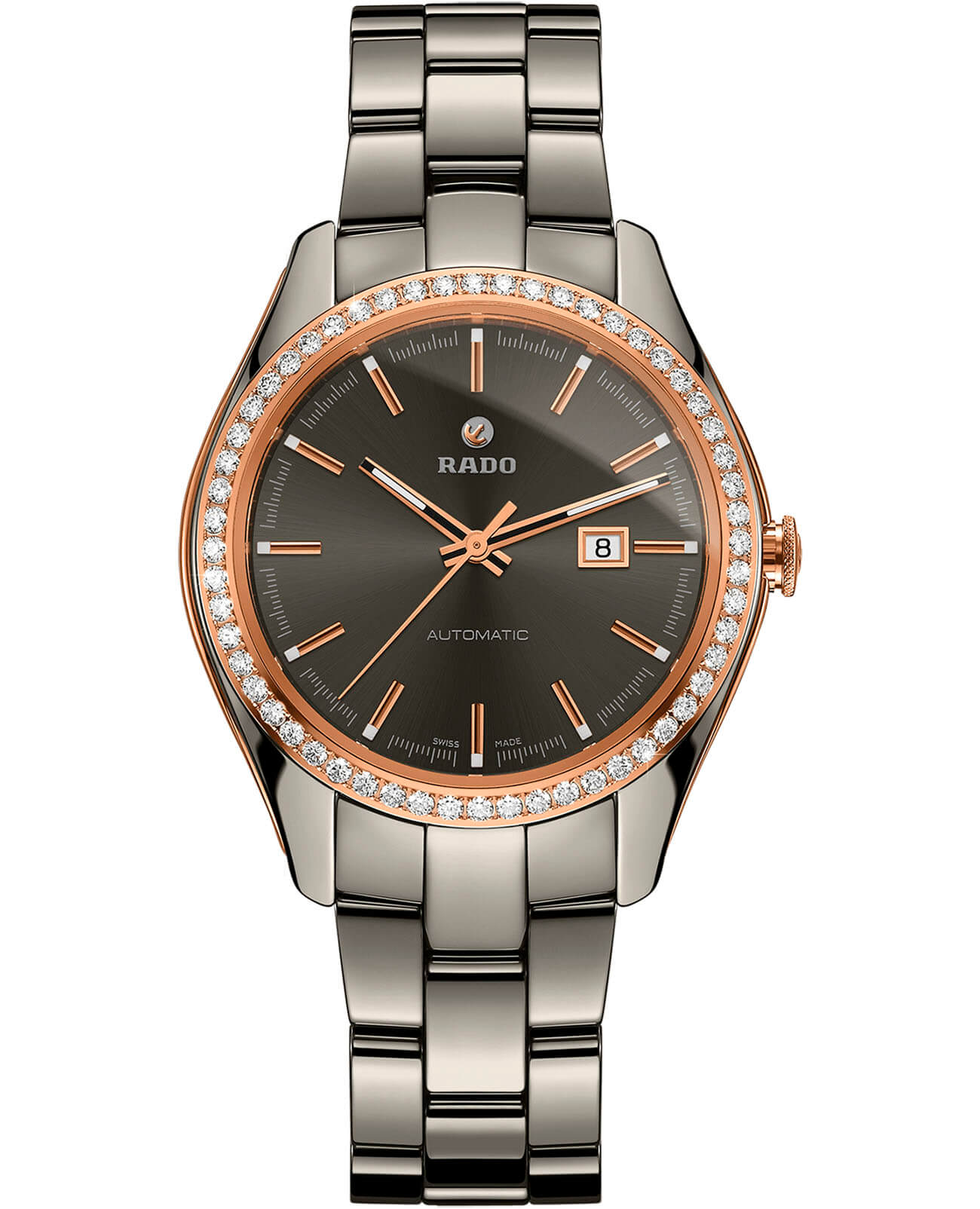Rado Rado Hyperchrome Automatic Diamonds R32523102 Automatic R32523102 механические женские часы серый циферблат, браслет высокотехнологичная плазменная керамика + ceramos™ — вид спереди
