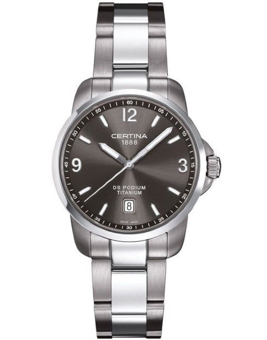 Certina Certina DS Podium C001.410.44.087.00  C0014104408700 кварцевые мужские часы серый циферблат, браслет титановый — вид спереди