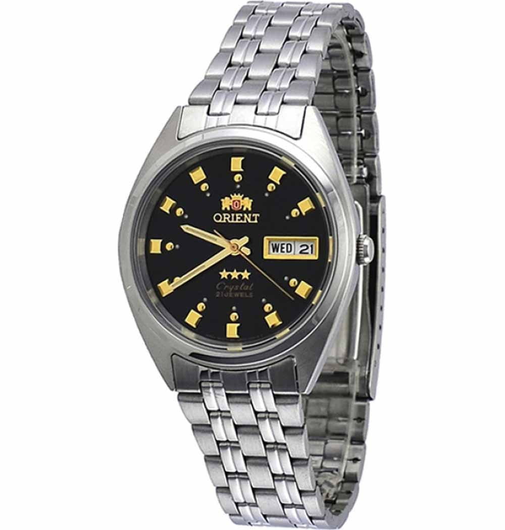 Orient Orient AB00009B (FAB00009B)  FAB00009B механические мужские часы черный циферблат, браслет нержавеющая сталь — вид спереди