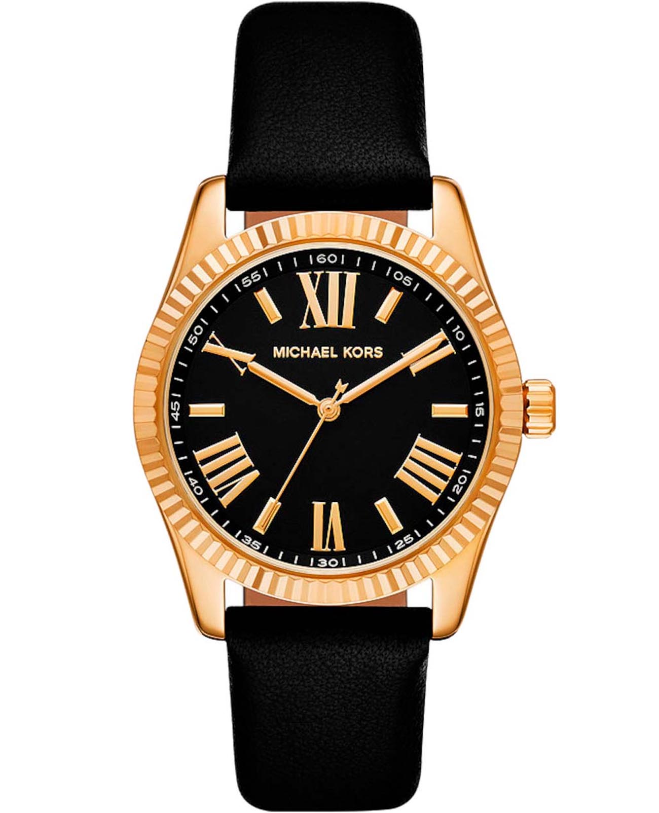 Michael Kors Michael Kors Lexington MK4748  MK4748 кварцевые женские часы золотой циферблат, браслет кожаный — вид спереди