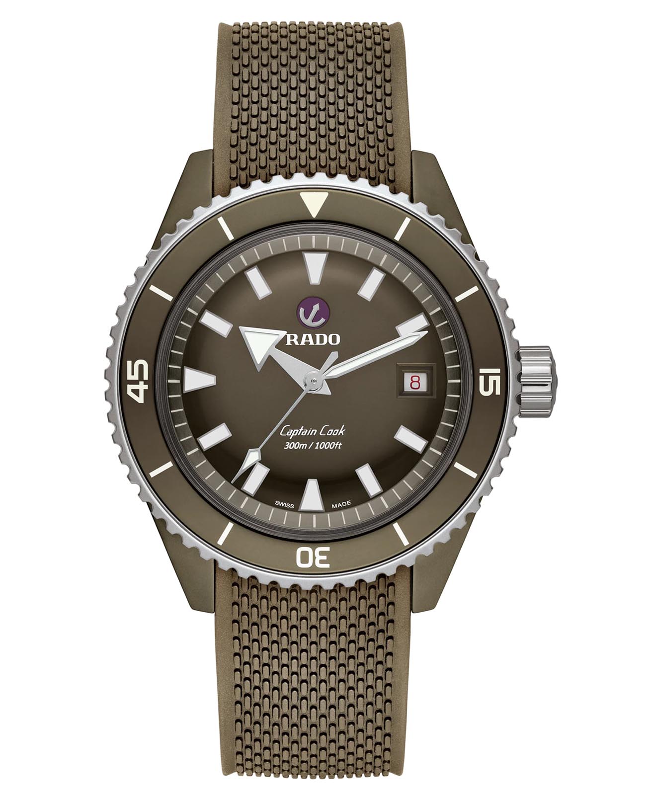 Rado Rado Captain Cook High-Tech Ceramic Diver R32130318 Automatic R32130318 механические мужские часы зеленый циферблат, браслет каучук — вид спереди