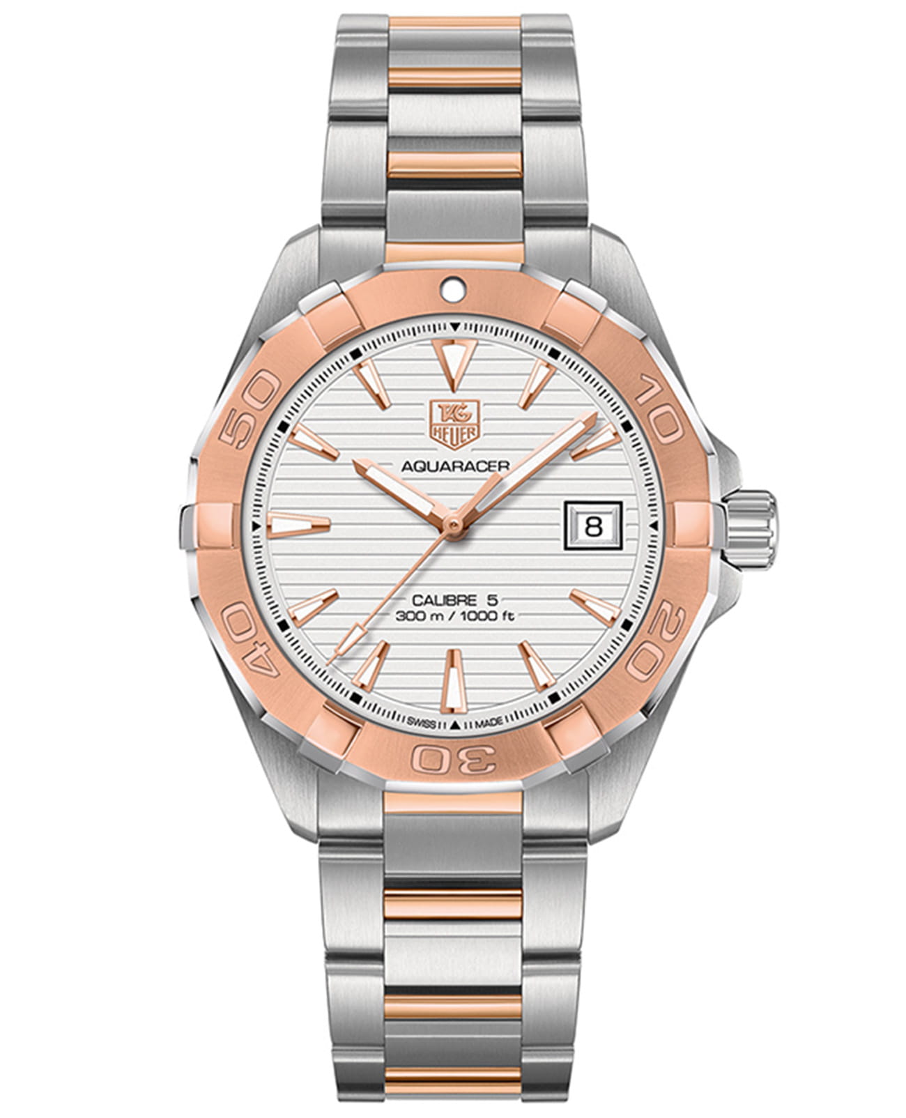 TAG Heuer TAG Heuer Aquaracer WAY2150.BD0911  WAY2150.BD0911 механические женские часы серебристый циферблат, браслет нержавеющая сталь + золото 18к — вид спереди