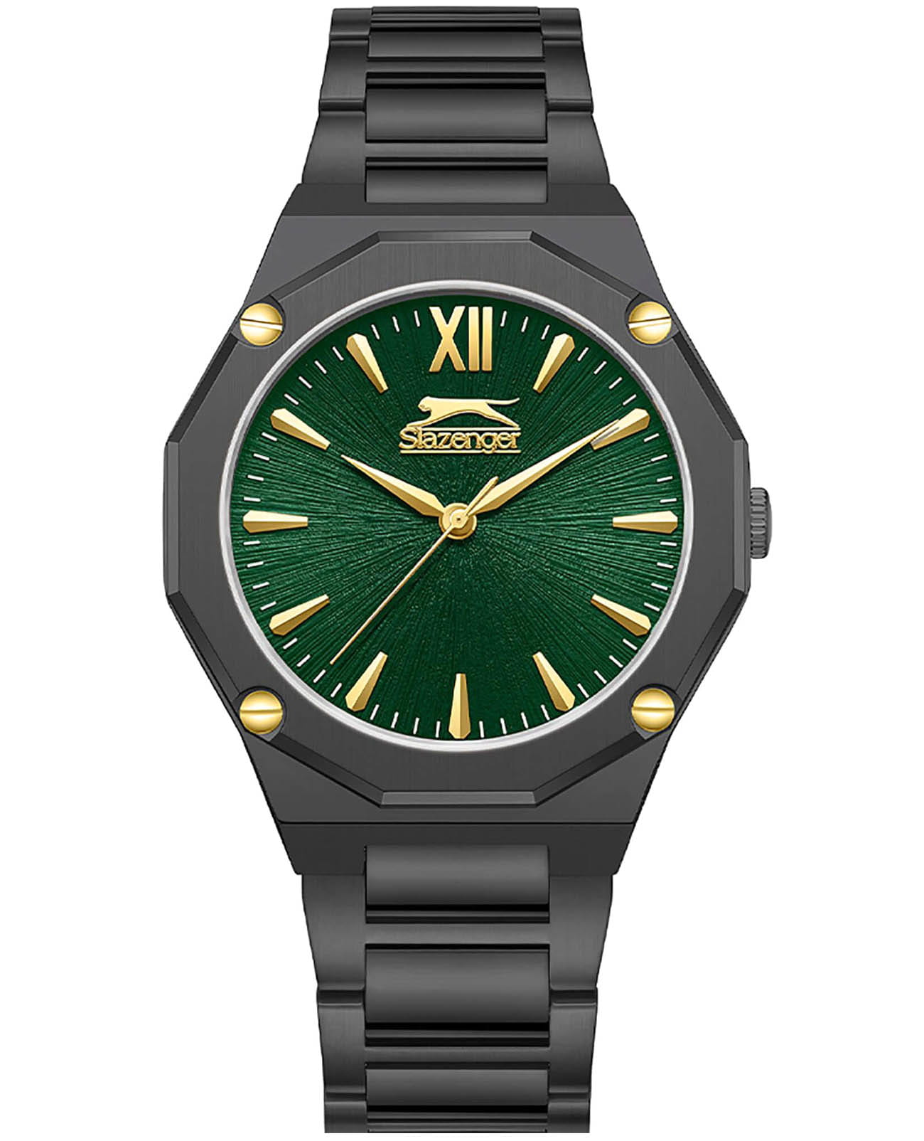 Slazenger Slazenger SL.09.2375.1.04  SL.09.2375.1.04 кварцевые мужские часы зеленый циферблат, браслет суперметалл с ip покрытием — вид спереди