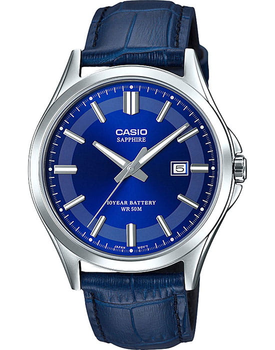 Casio Casio Collection MTS-100L-2A  MTS-100L-2AVEF кварцевые мужские часы синий циферблат, браслет кожаный — вид спереди