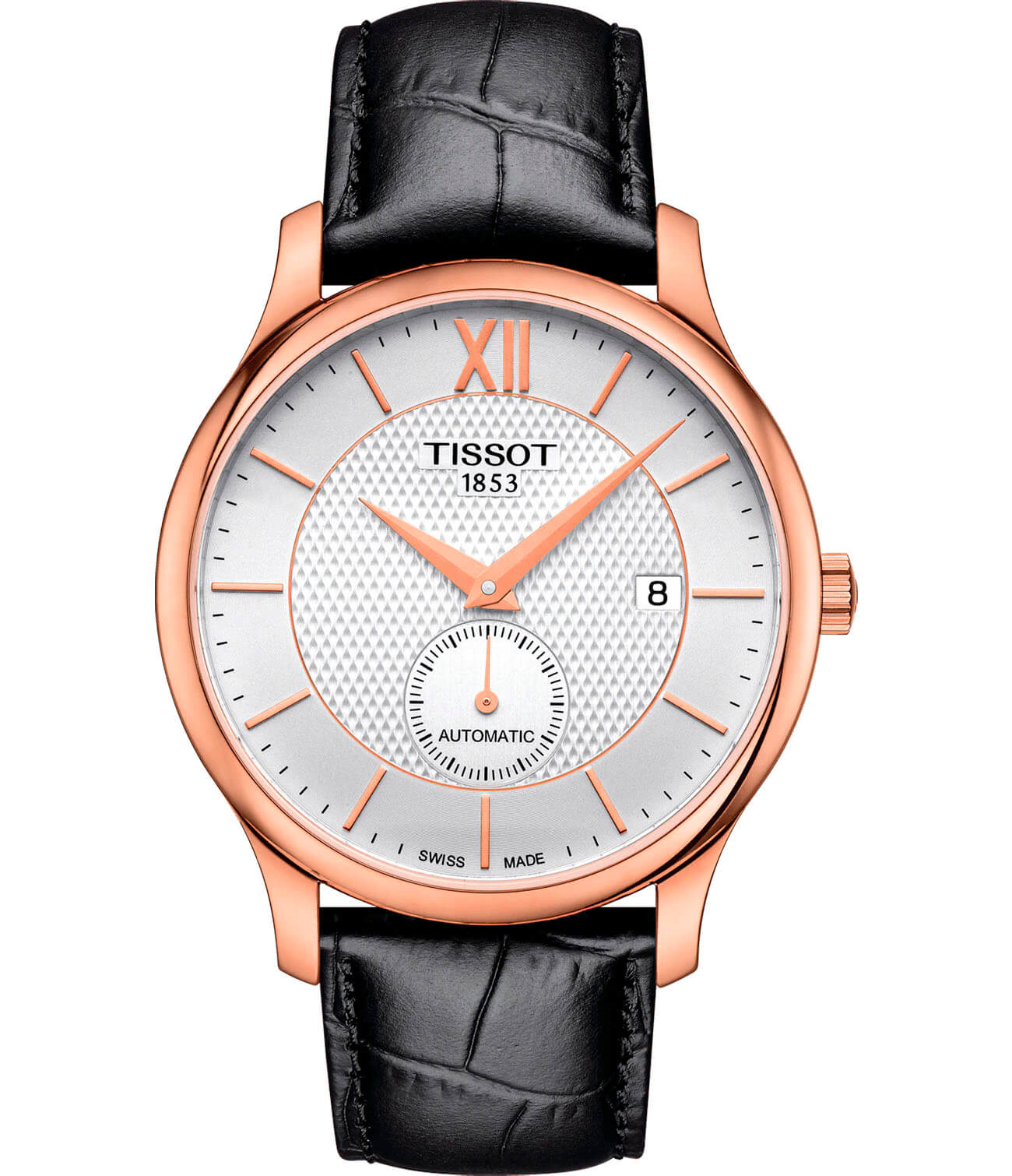 Tissot Tissot Tradition Automatic Small Second T063.428.36.038.00 Tradition T0634283603800 механические мужские часы белый циферблат, браслет кожаный — вид спереди