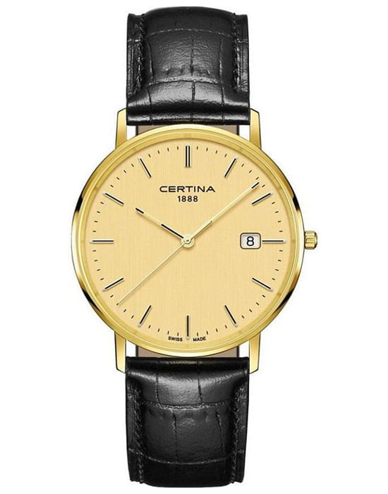 Certina Certina C901.210.16.021.00  C9012101602100 кварцевые мужские часы желтый циферблат, браслет кожаный — вид спереди