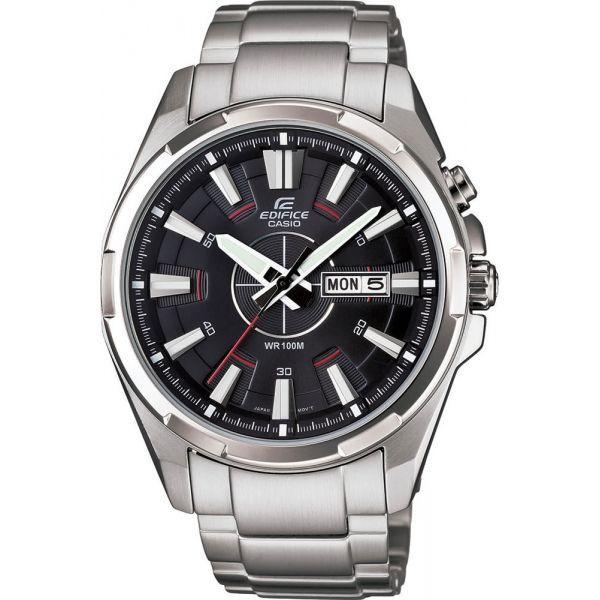 Casio Casio Edifice EFR-102D-1A EFR EFR-102D-1A кварцевые мужские часы черный циферблат, браслет 18-каратное желтое золото — вид спереди