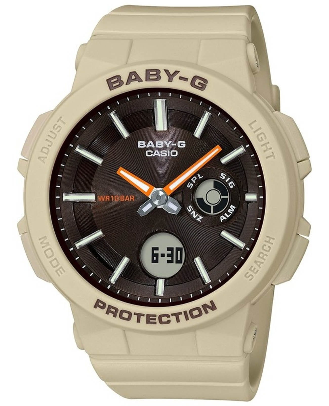Casio Casio Baby-G BGA-255-5A  BGA-255-5A кварцевые женские часы коричневый циферблат, браслет пластик — вид спереди