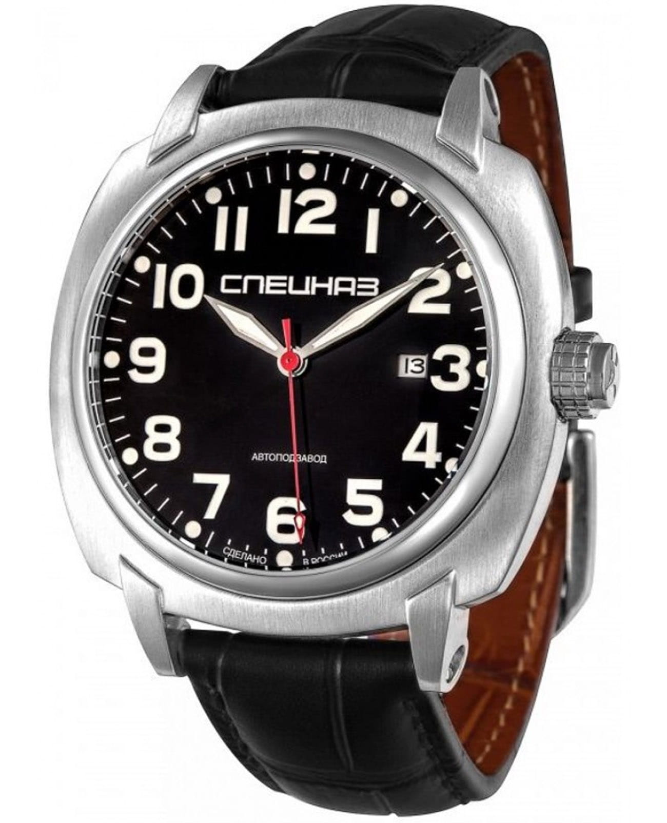 Спецназ Спецназ Профессионал С9060369-8215  С9060369-8215 механические мужские часы черный циферблат, браслет кожаный — вид спереди