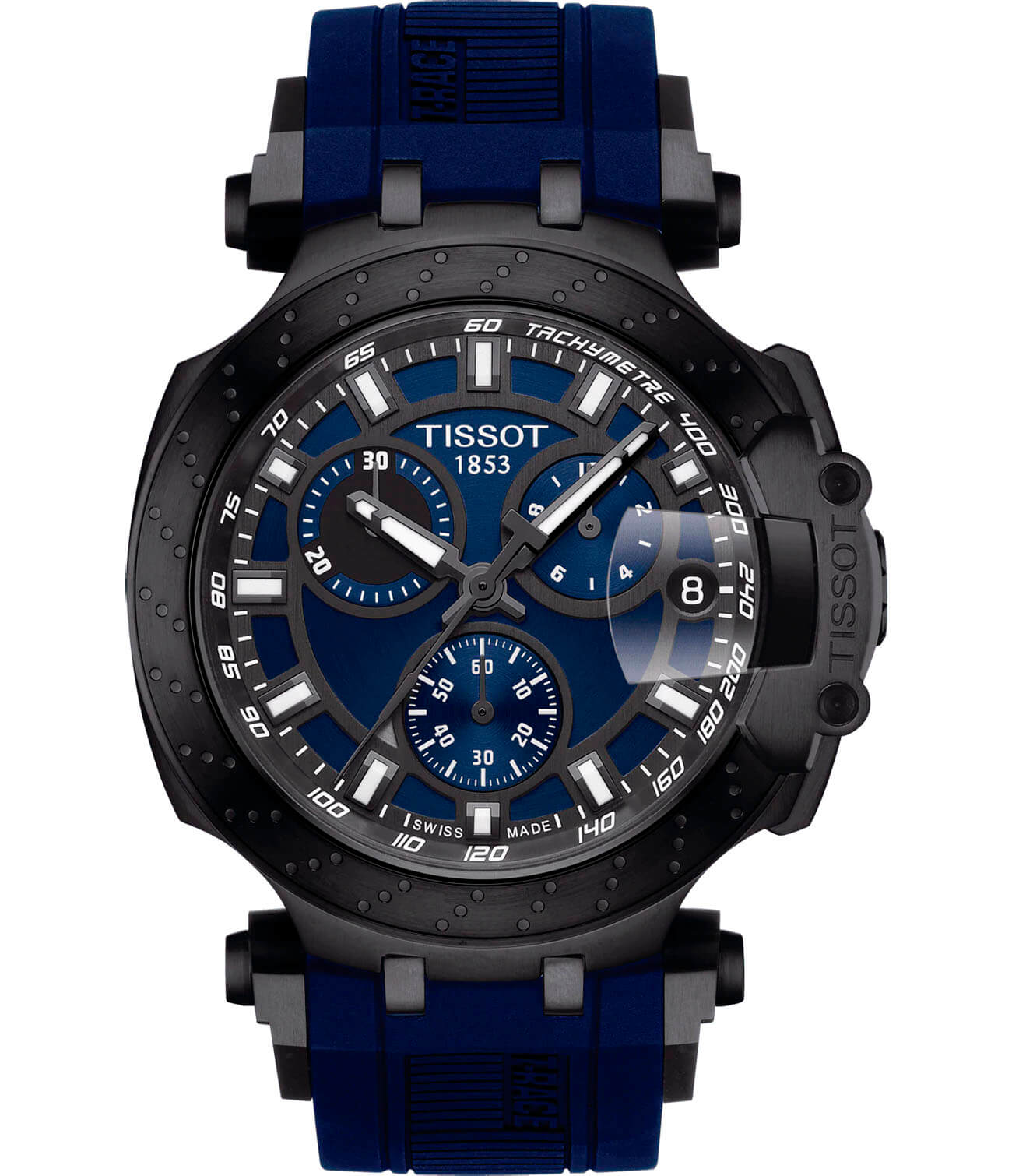 Tissot Tissot T-Race Chronograph T115.417.37.041.00 T Race T1154173704100 кварцевые мужские часы синий циферблат, браслет силикон — вид спереди