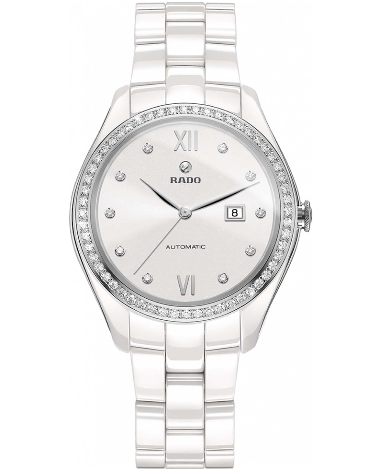 Rado Rado Hyperchrome R32483702 Automatic R32483702 механические женские часы белый циферблат, браслет высокотехнологичная керамика — вид спереди