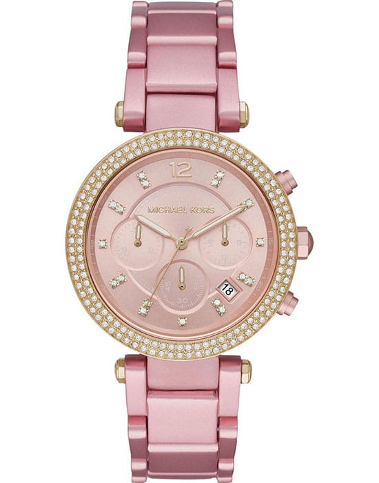 Michael Kors Michael Kors Runway Slim MK6806  MK6806 кварцевые женские часы розовый циферблат, браслет сталь c pvd покрытием — вид спереди