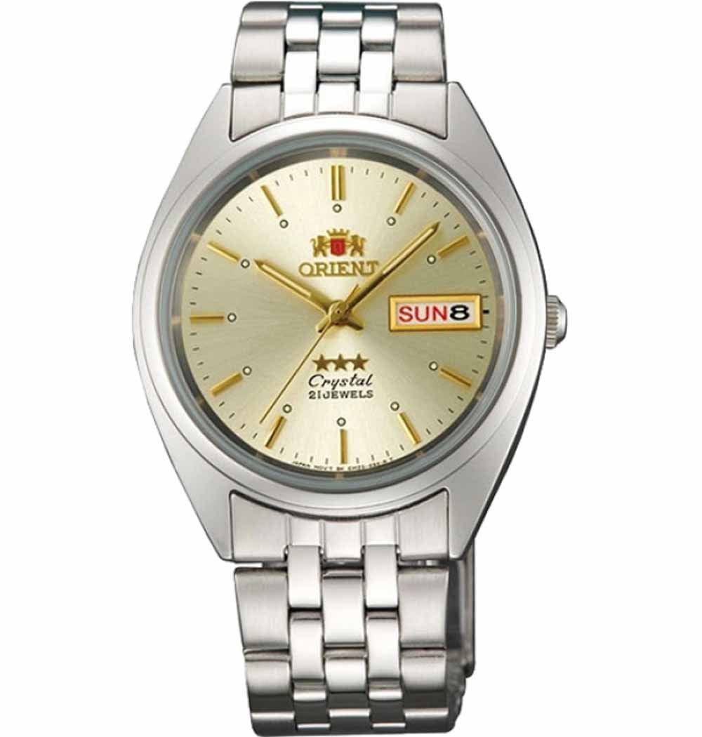 Orient Orient AB0000AC (FAB0000AC)  FAB0000AC механические мужские часы золотой циферблат, браслет нержавеющая сталь — вид спереди