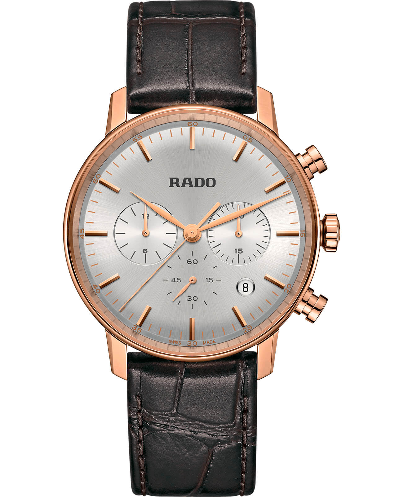 Rado Rado Coupole Classic R22911125 Classic R22911125 кварцевые мужские часы серебристый циферблат, браслет кожаный — вид спереди