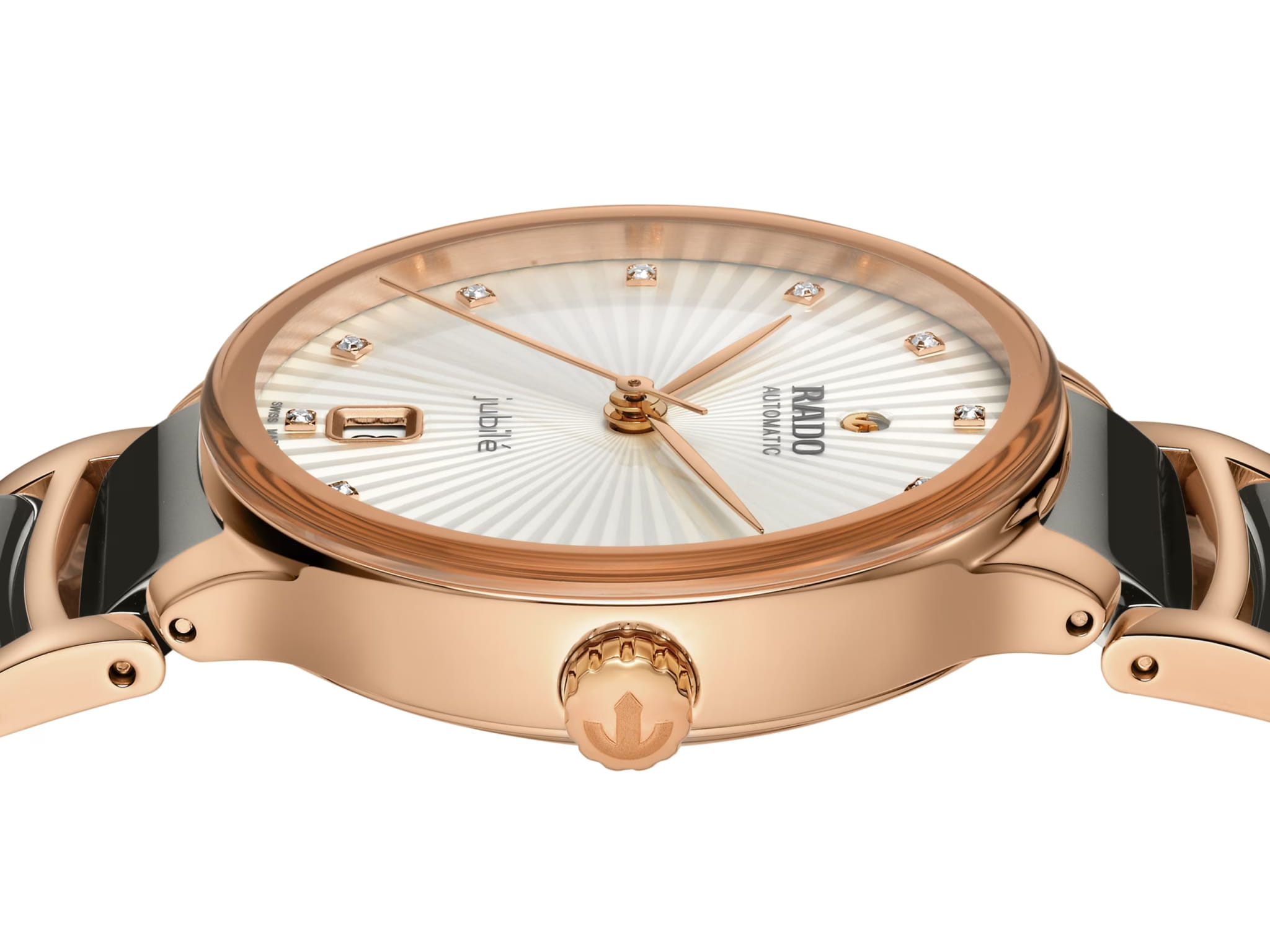 Rado Rado Centrix Automatic Diamonds R30037742, centrix швейцария женские часы на браслете высокотехнологичная керамика + нержавеющая сталь с pvd покрытием боковой вид