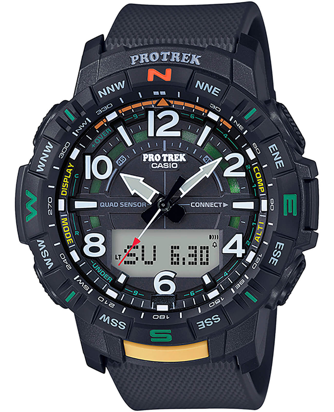 Casio Casio Pro Trek PRT-B50-1DR (PRT-B50-1) PRT PRT-B50-1 кварцевые мужские часы черный циферблат, браслет пластик — вид спереди