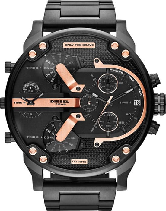 Diesel Diesel Mr. Daddy 2.0 DZ7312  DZ7312 кварцевые мужские часы черный циферблат, браслет сталь c pvd покрытием — вид спереди