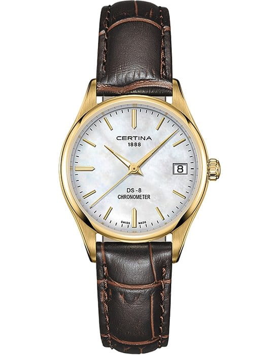 Certina Certina DS-8 Lady 30mm C033.251.36.111.00 DS 8 C0332513611100 кварцевые женские часы серебристый циферблат, браслет кожаный — вид спереди