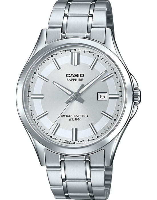 Casio Casio Collection MTS-100D-7AVDF (MTS-100D-7A)  MTS-100D-7A кварцевые мужские часы серебристый циферблат, браслет нержавеющая сталь — вид спереди