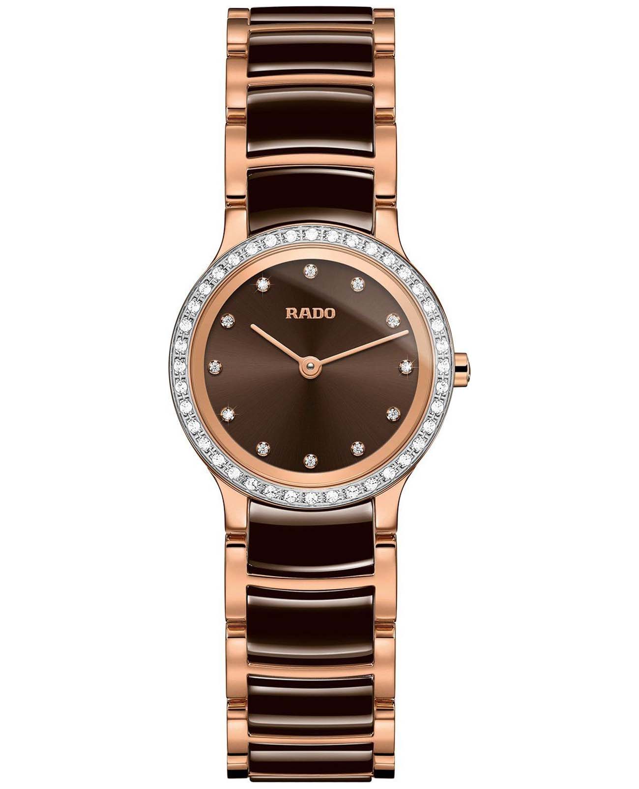 Rado Rado Centrix Diamonds R30218702  R30218702 кварцевые женские часы коричневый циферблат, браслет сталь + pvd + керамика — вид спереди