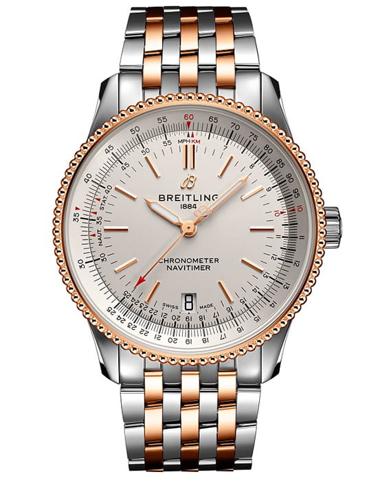 Breitling Breitling Navitimer Automatic 38 U17325211G1U1  U17325211G1U1 механические мужские часы серебристый циферблат, браслет нержавеющая сталь + золото 18к — вид спереди