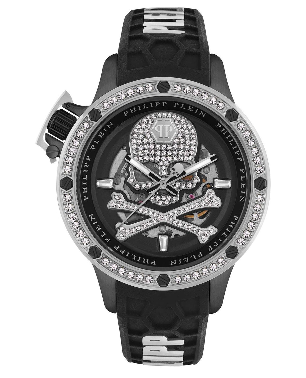 Philipp Plein Philipp Plein Plein Rich PWUAA0123  PWUAA0123 механические мужские часы черный циферблат, браслет силикон — вид спереди