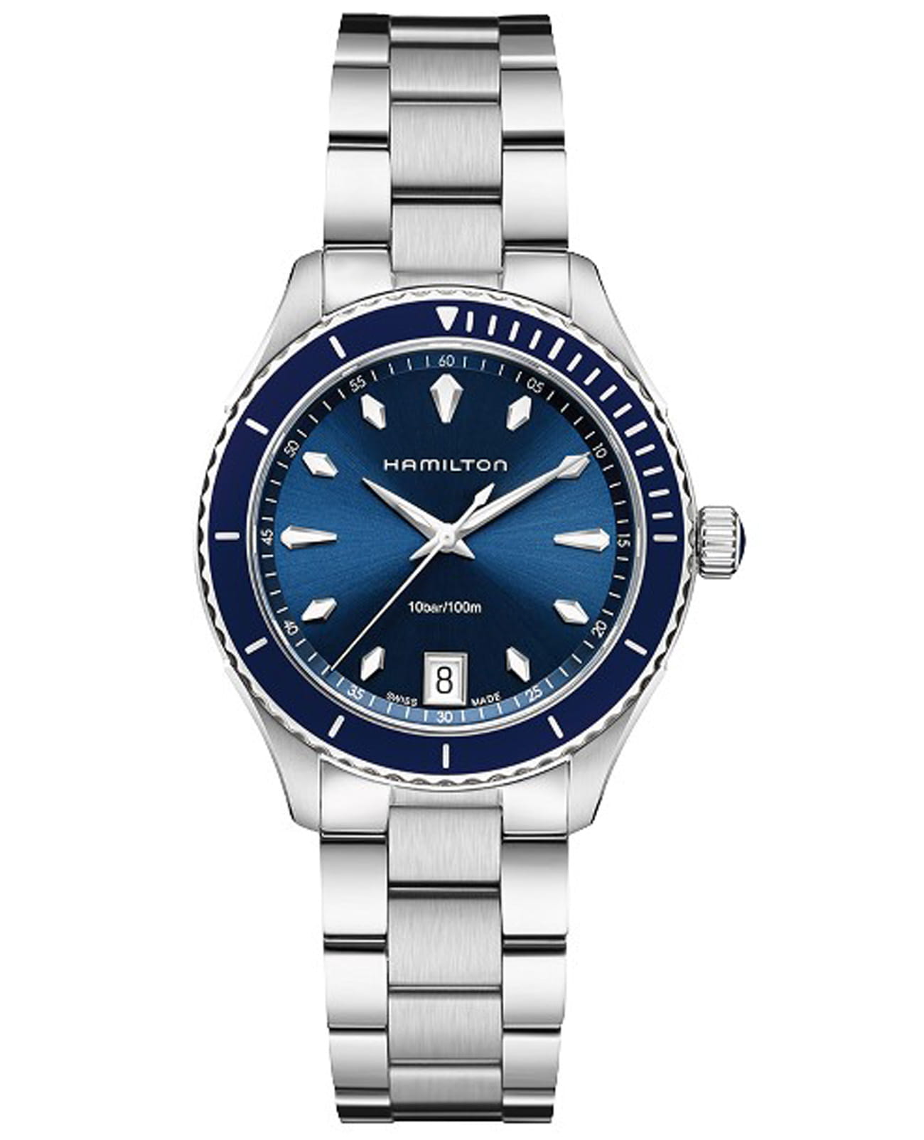 Hamilton Hamilton Jazzmaster Seaview Quartz H37451141  H37451141 кварцевые женские часы синий циферблат, браслет нержавеющая сталь — вид спереди