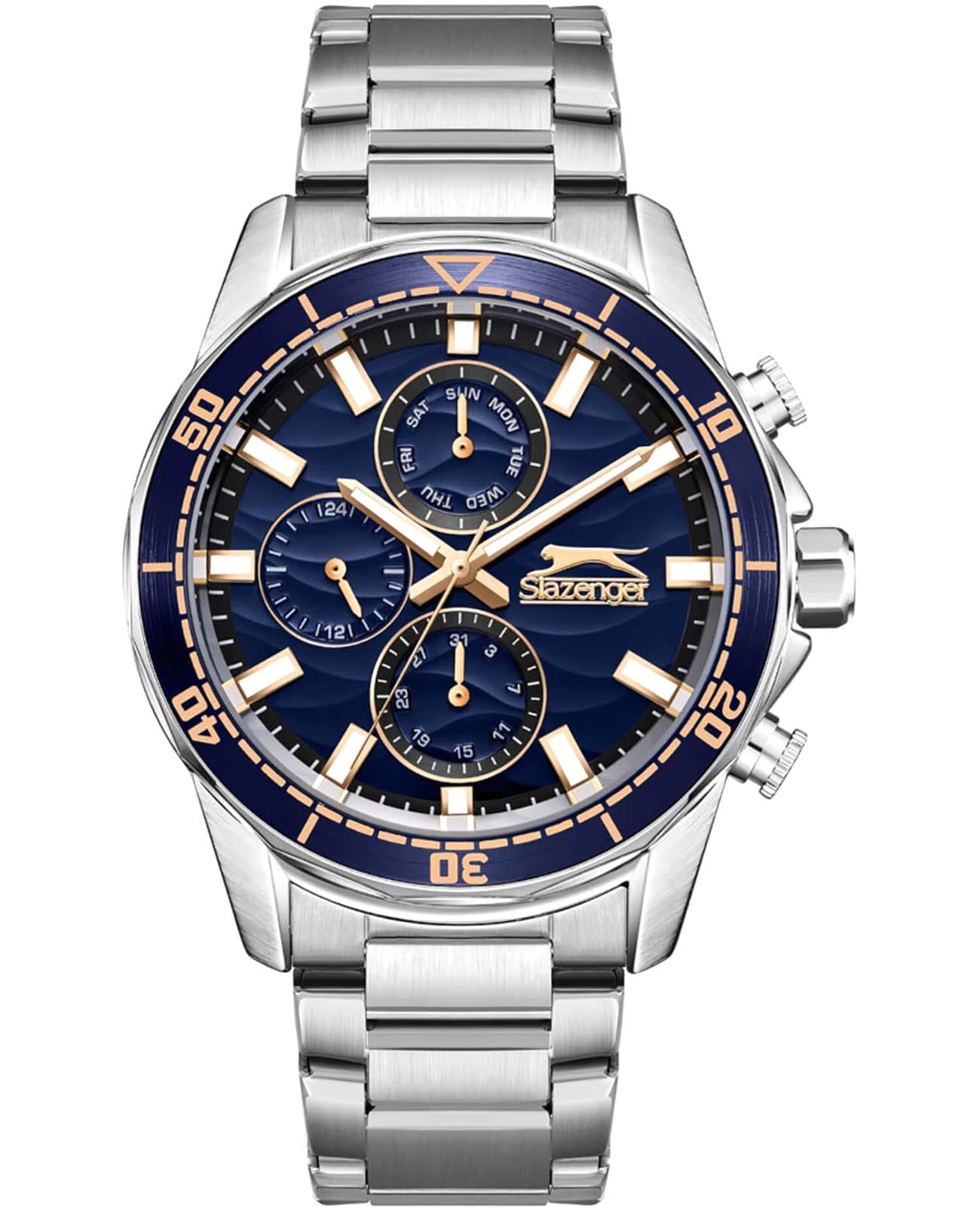 Slazenger Slazenger SL.09.2396.2.03  SL.09.2396.2.03 кварцевые мужские часы синий циферблат, браслет суперметалл — вид спереди